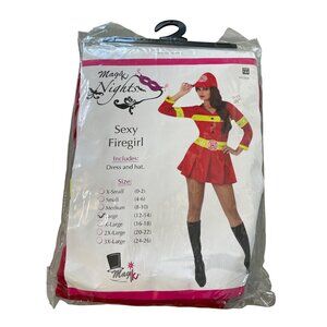 Magik Nights Sexy Firegirl Costume Size Large Red Dress and Hat Halloween NEW